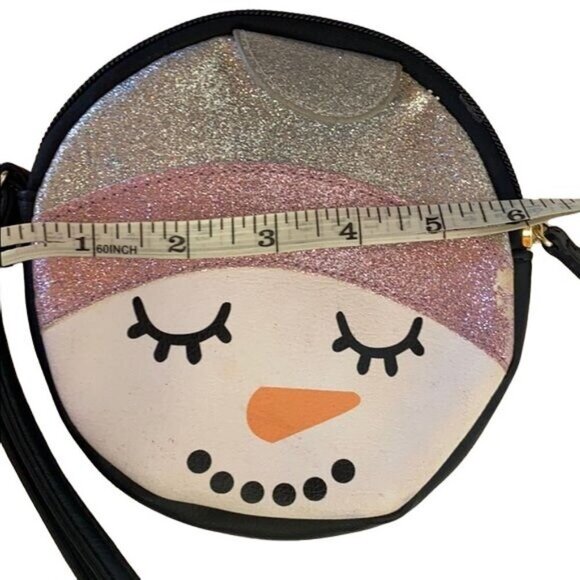 Betsy Johnson Snowman Wristlet Coin Clutch Round Silver Pink Purse - Picture 10 of 10